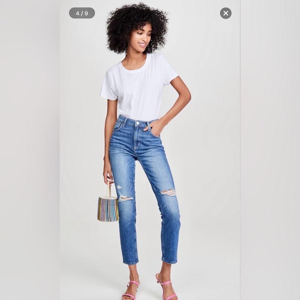 EUC PAIGE Sarah High Rise Slim Jeans - Briony Destructed